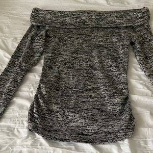 Iz Byer Off-Shoulder Black and Gray Sweater